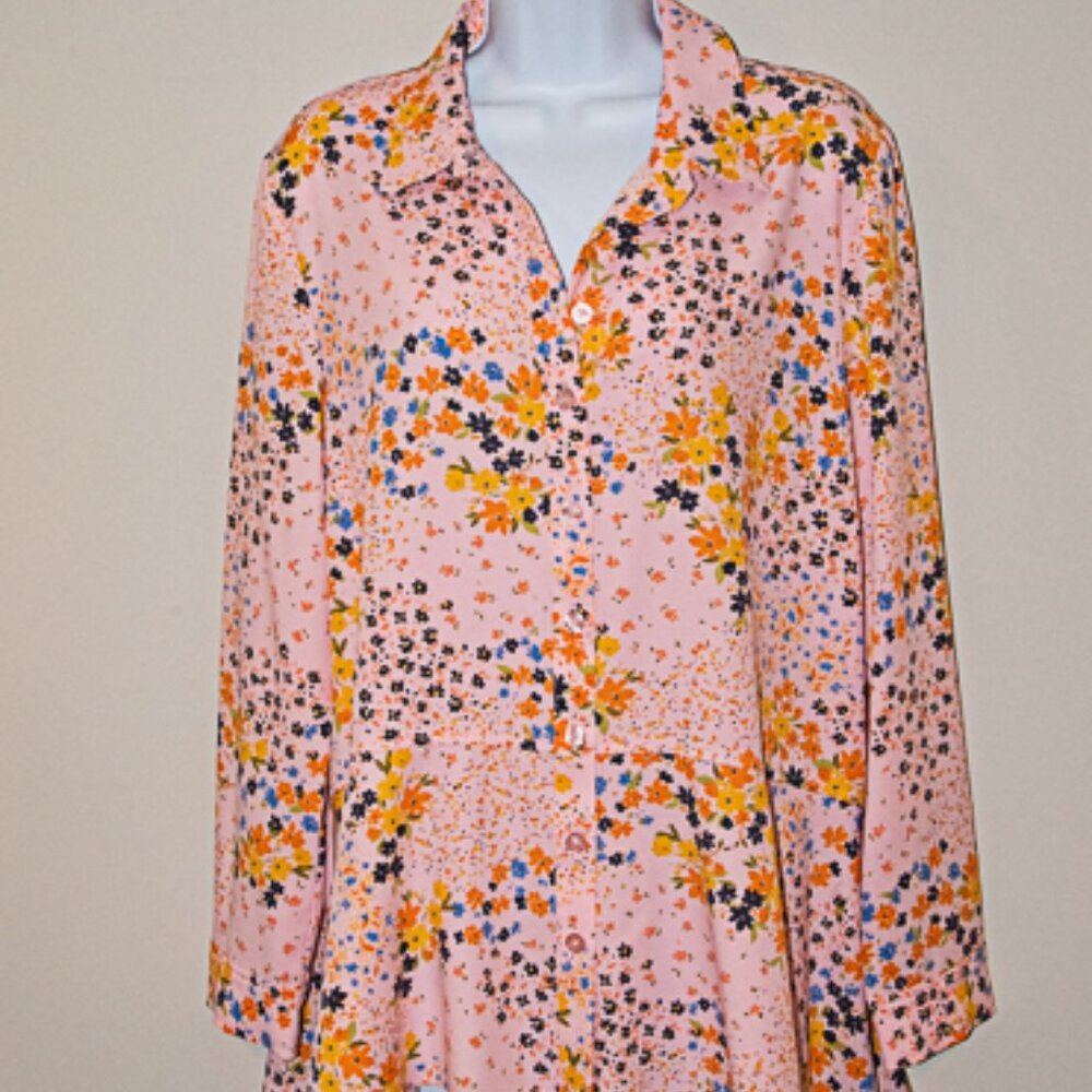 Isaac Mizrahi LIVE Button Down Floral Blouse